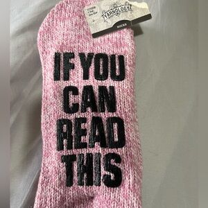 Pink Knit Socks with Fun Message
